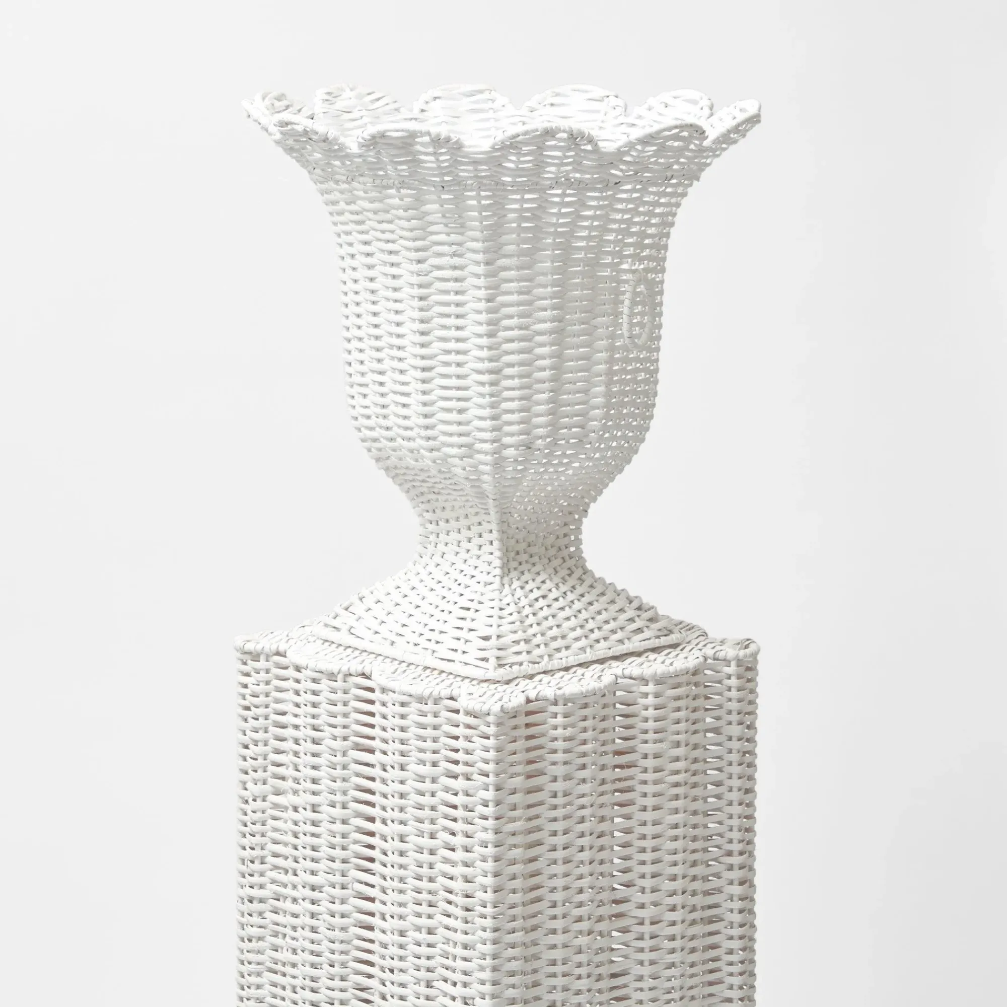 White Liliana Scalloped Rattan Pedestal And Urn|Mrs. Alice Best