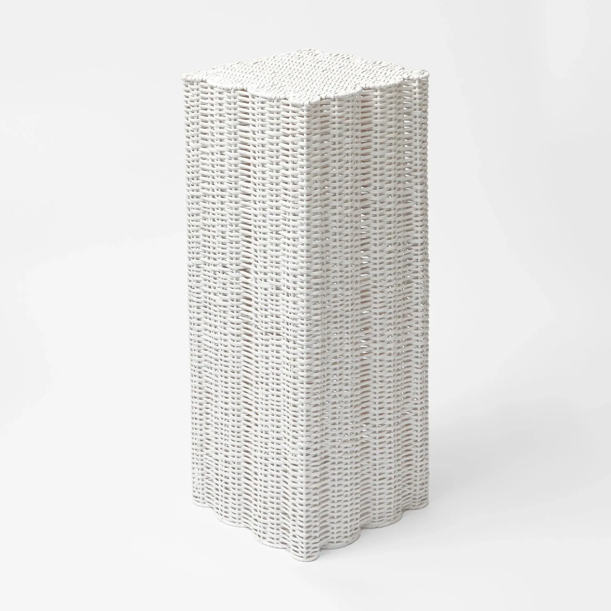 White Liliana Scalloped Rattan Pedestal And Urn|Mrs. Alice Best