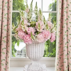 White Liliana Scalloped Rattan Pedestal And Urn|Mrs. Alice Best