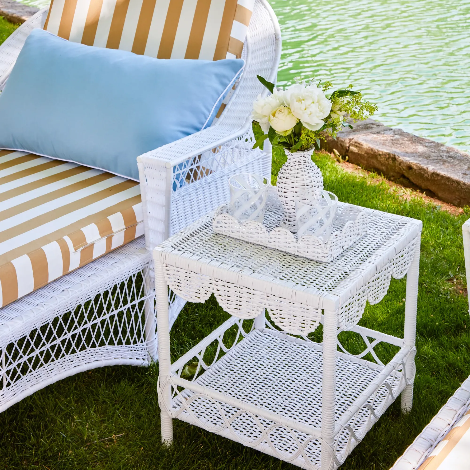 White Rattan Outdoor Side Table|Mrs. Alice Sale