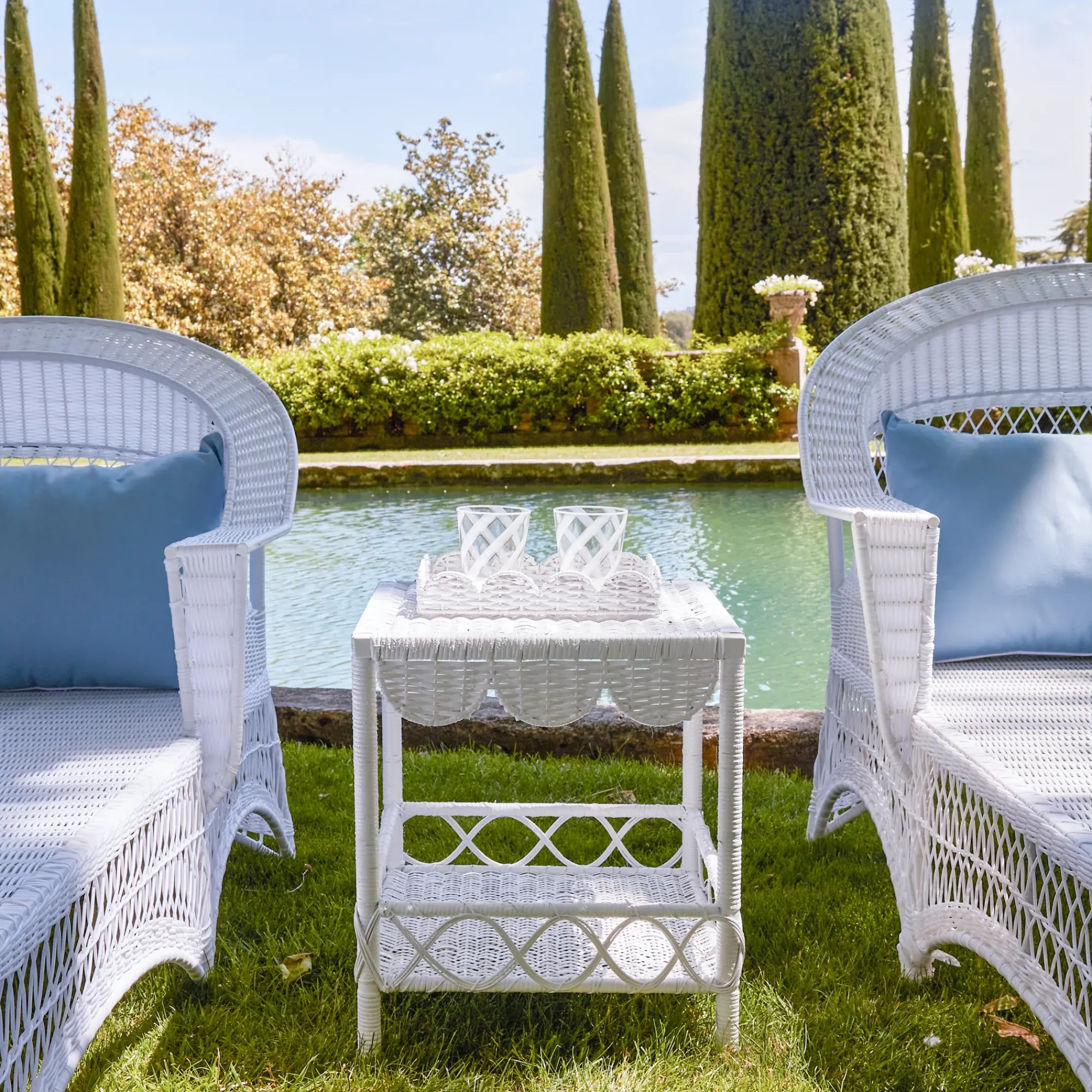 White Rattan Outdoor Side Table|Mrs. Alice Sale