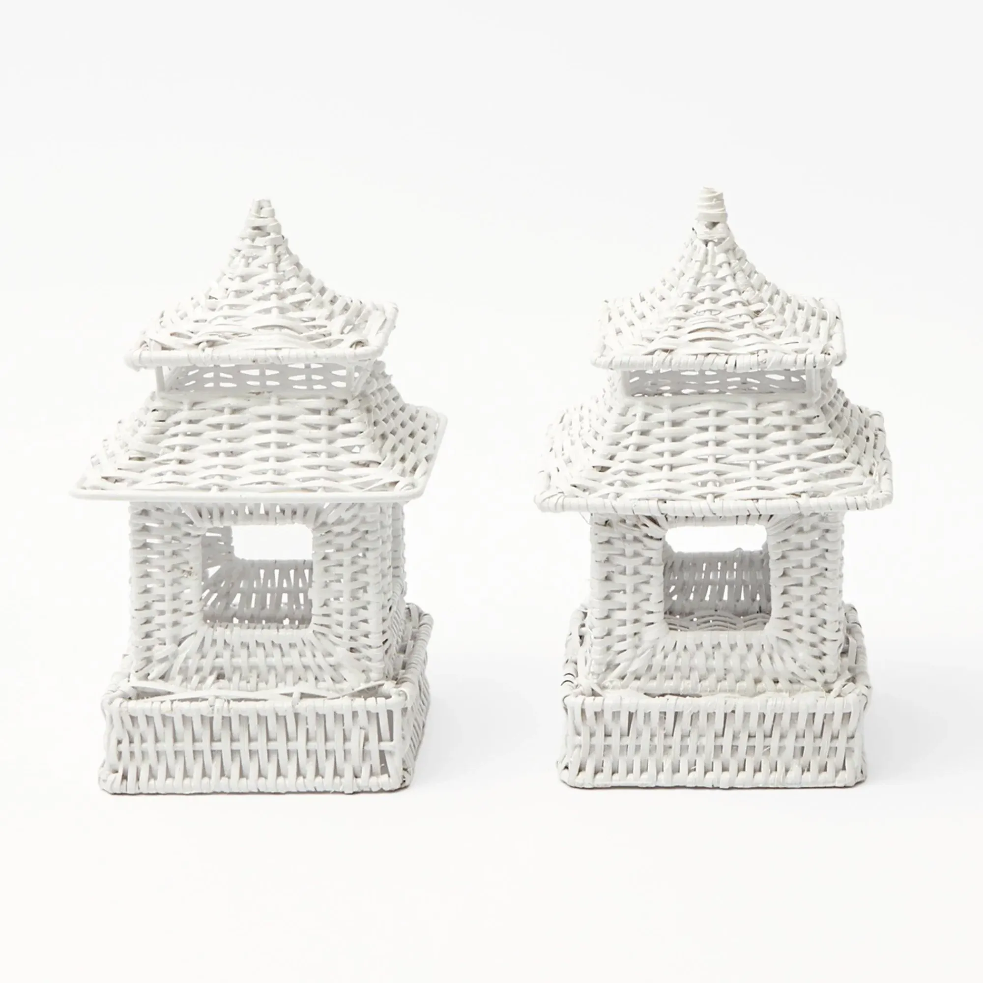 White Rattan Pagoda & Urn Vase Set|Mrs. Alice Outlet