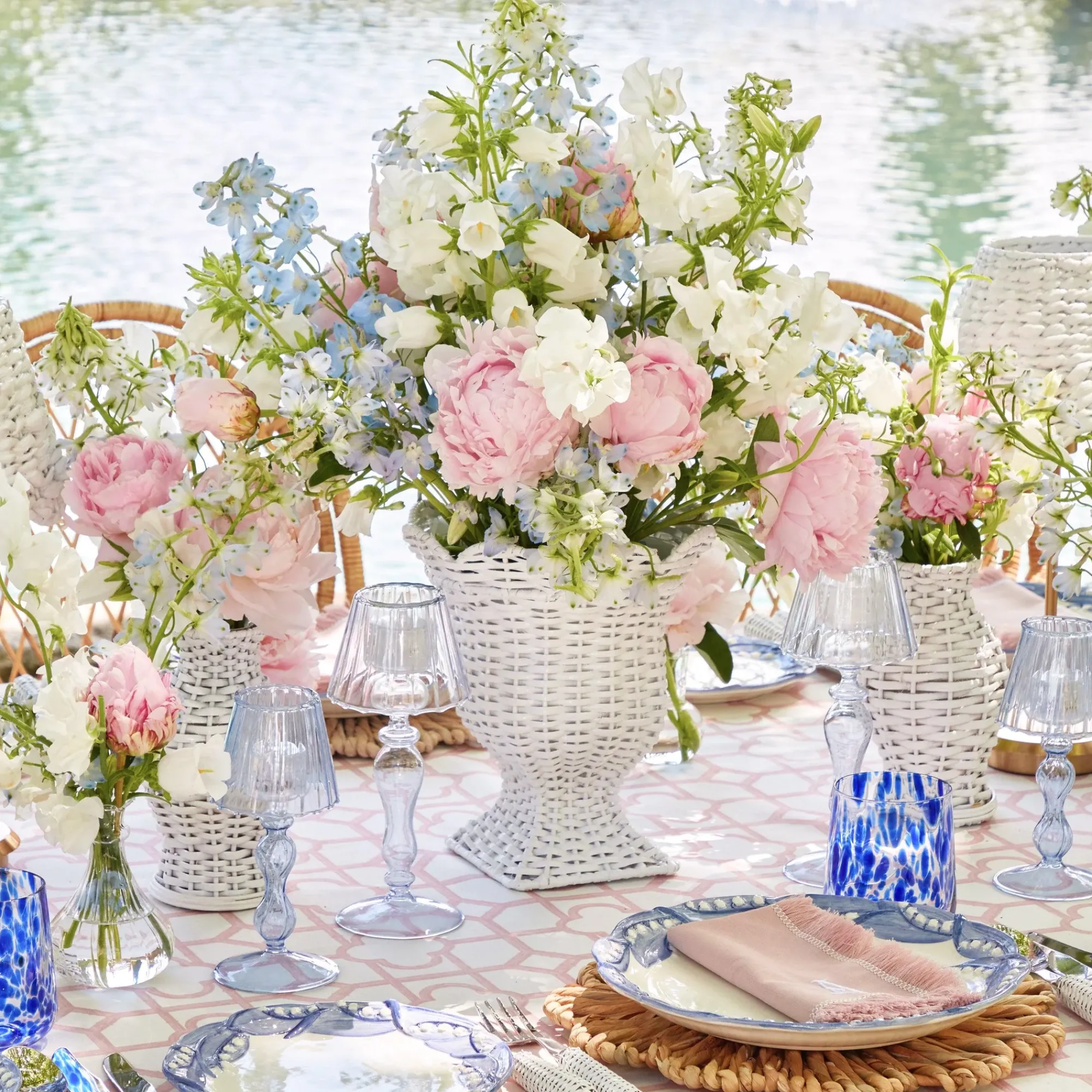 White Rattan Pagoda & Urn Vase Set|Mrs. Alice Outlet