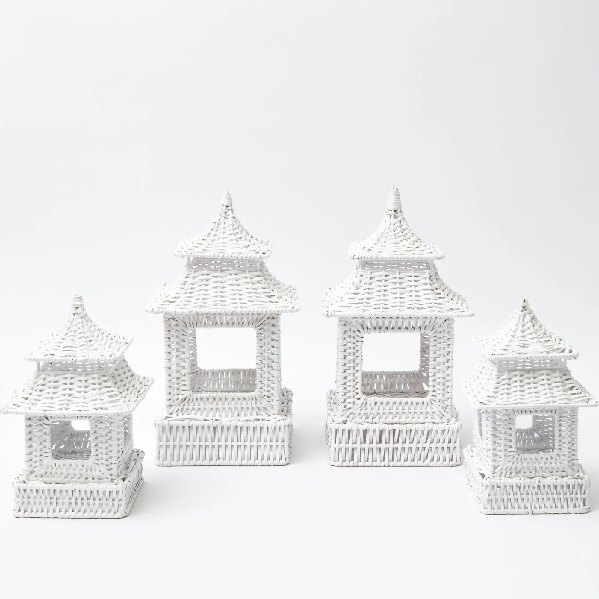 White Rattan Pagoda Lantern Set|Mrs. Alice Clearance