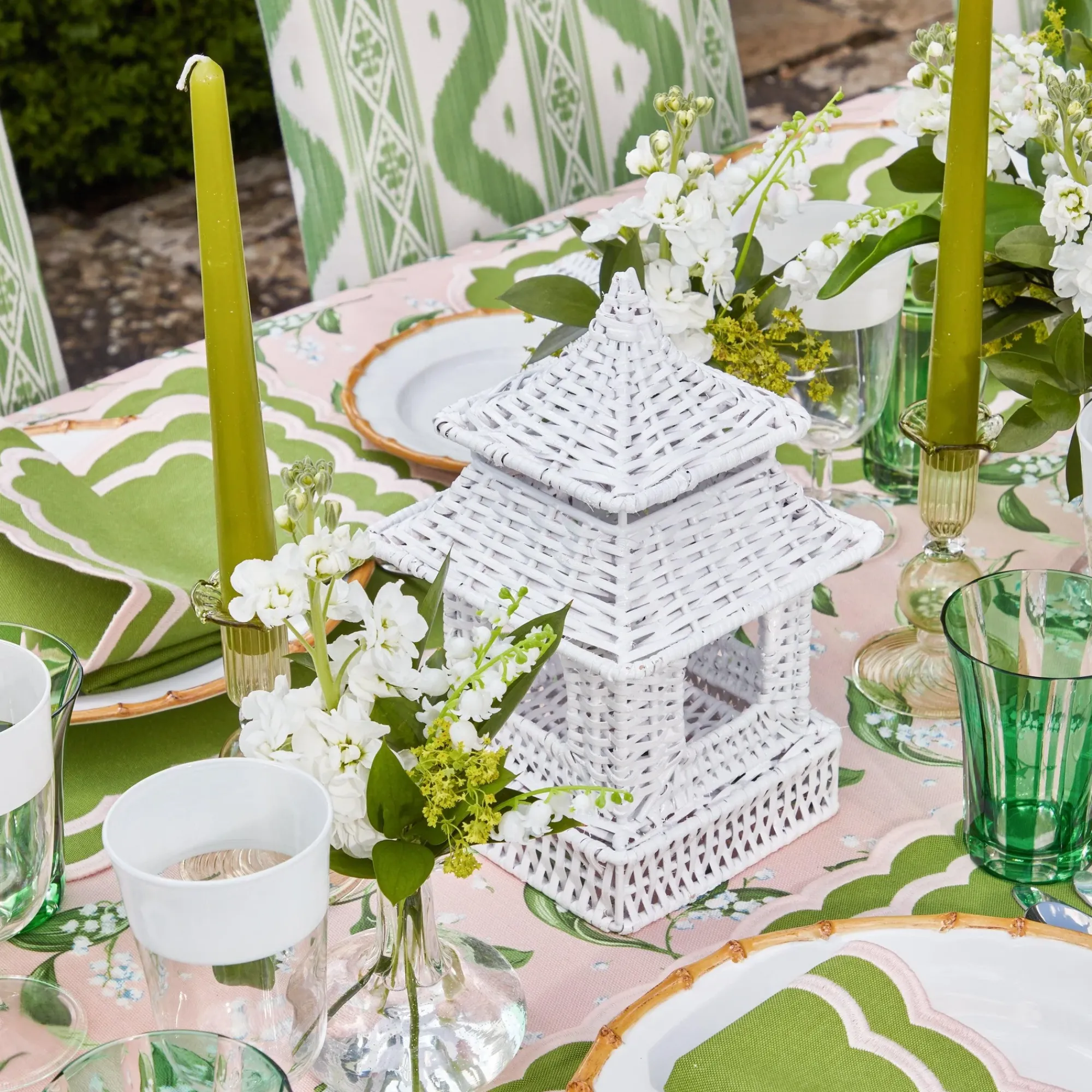 White Rattan Pagoda Lantern Set|Mrs. Alice Discount