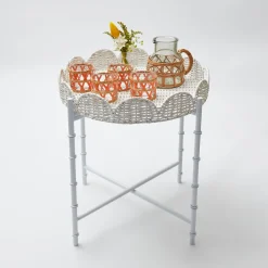 White Rattan Round Scalloped Tray With Stand|Mrs. Alice Hot