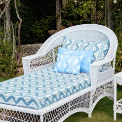 White Rattan Sun Lounger With Blue Ikat Cushion|Mrs. Alice Online