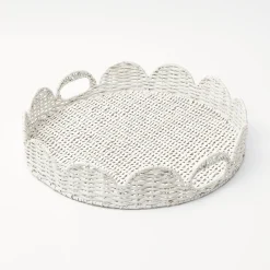 White Round Scalloped Rattan Tray|Mrs. Alice Sale