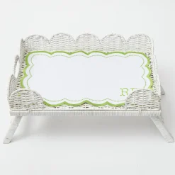 White Scalloped Rattan Breakfast Tray|Mrs. Alice Sale