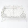 White Scalloped Rattan Breakfast Tray|Mrs. Alice Discount