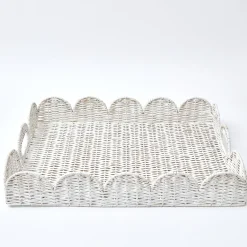 White Scalloped Rattan Tray|Mrs. Alice Best