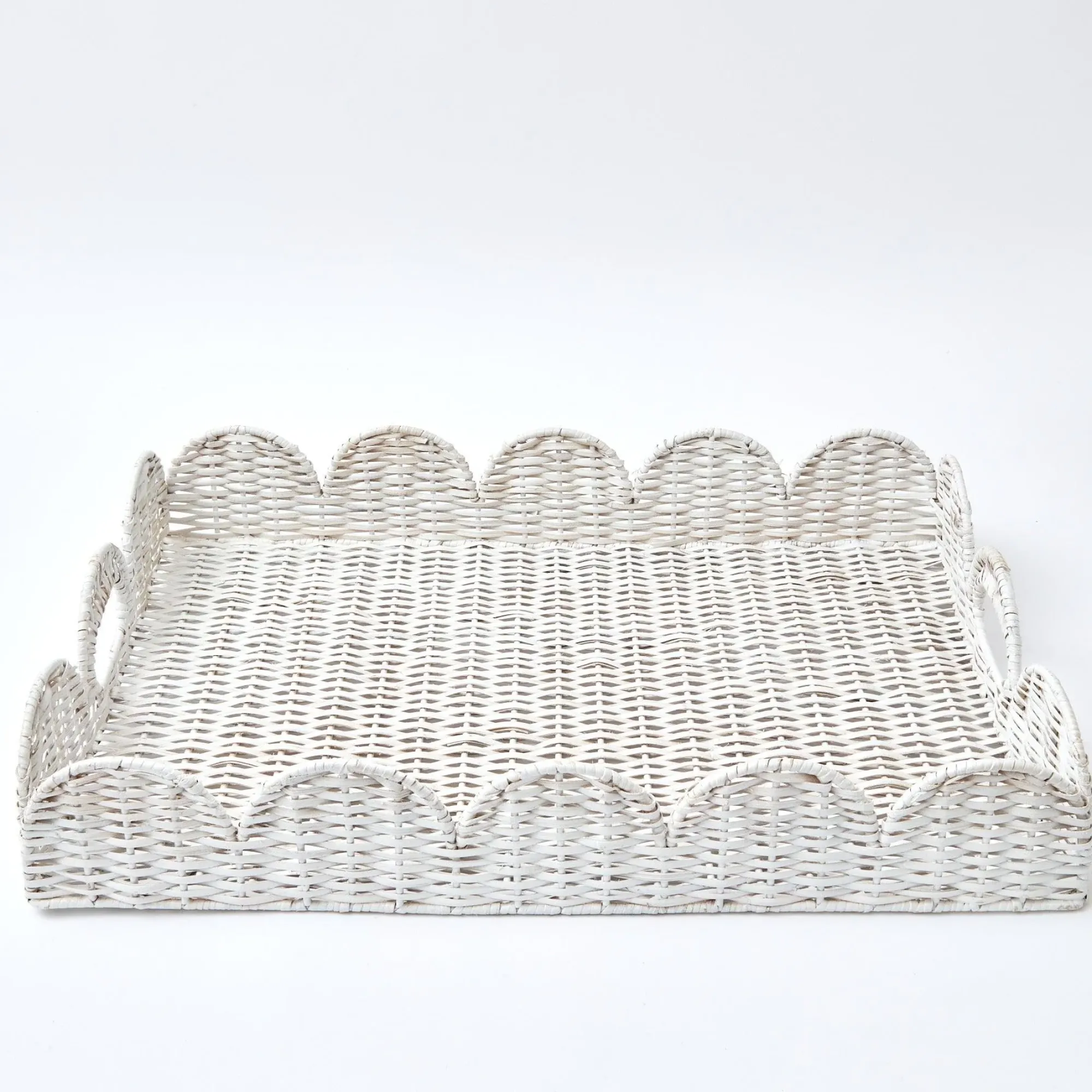 White Scalloped Rattan Tray|Mrs. Alice Best
