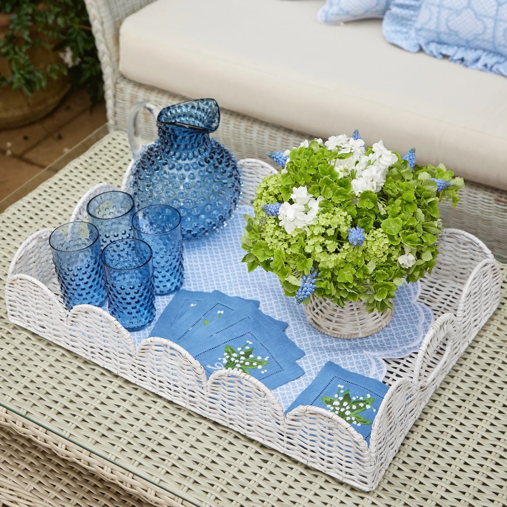 White Scalloped Rattan Tray|Mrs. Alice Best