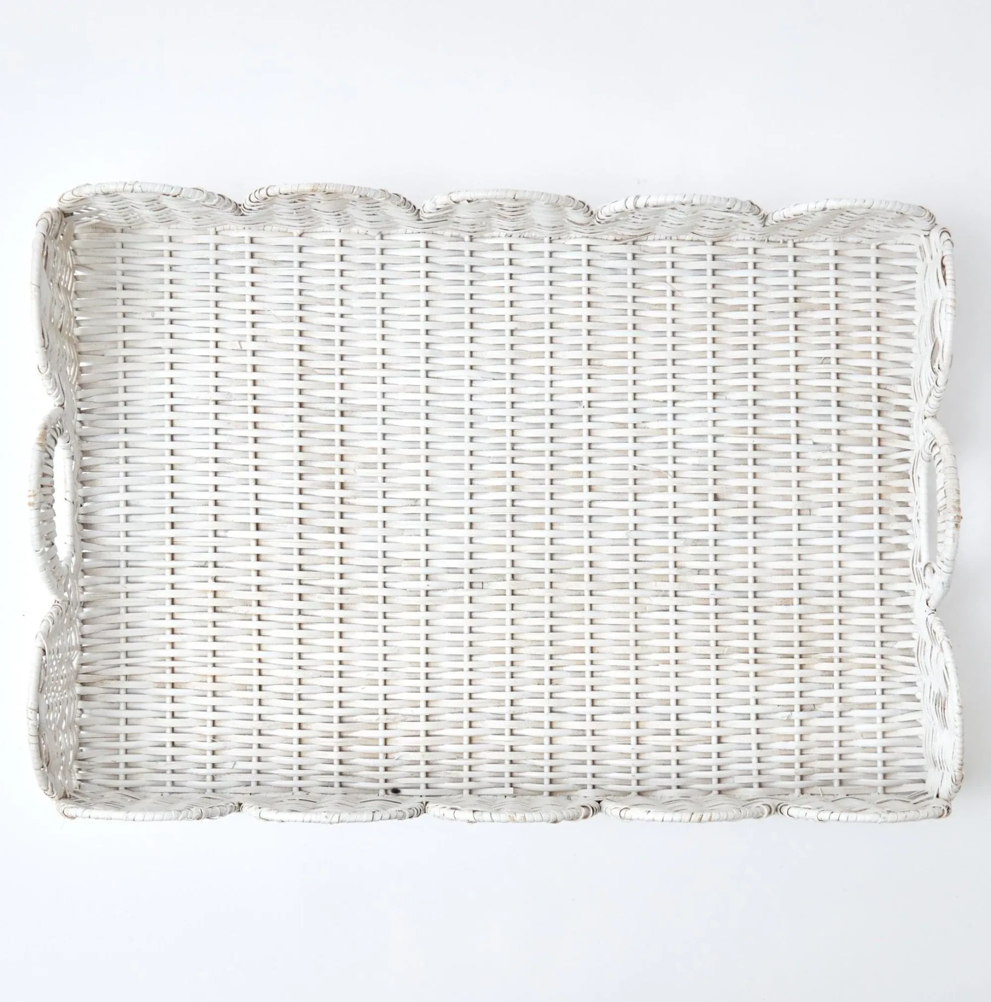 White Scalloped Rattan Tray|Mrs. Alice Best