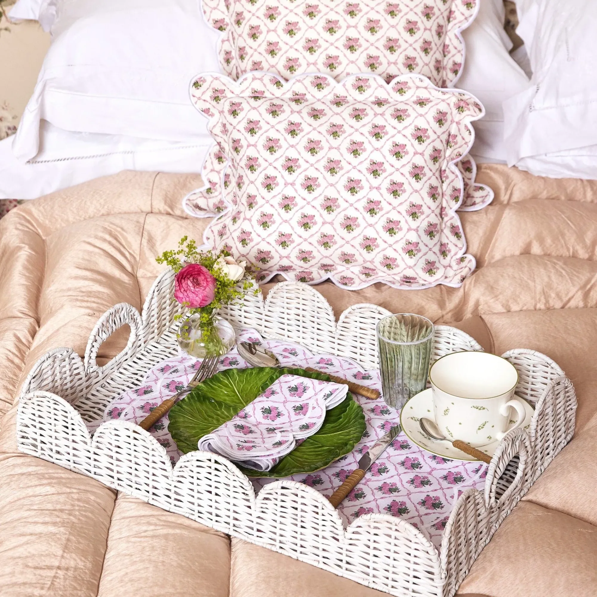 White Scalloped Rattan Tray|Mrs. Alice Best