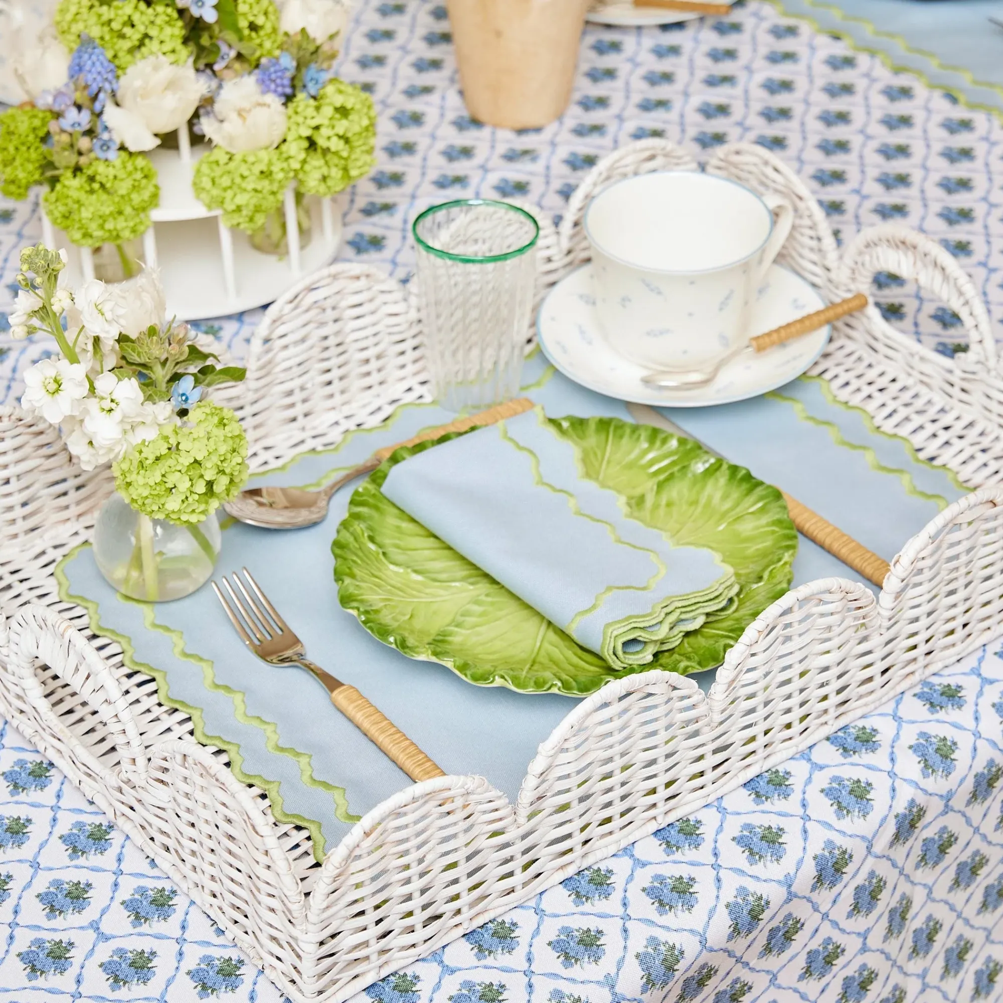 White Scalloped Rattan Tray|Mrs. Alice Best