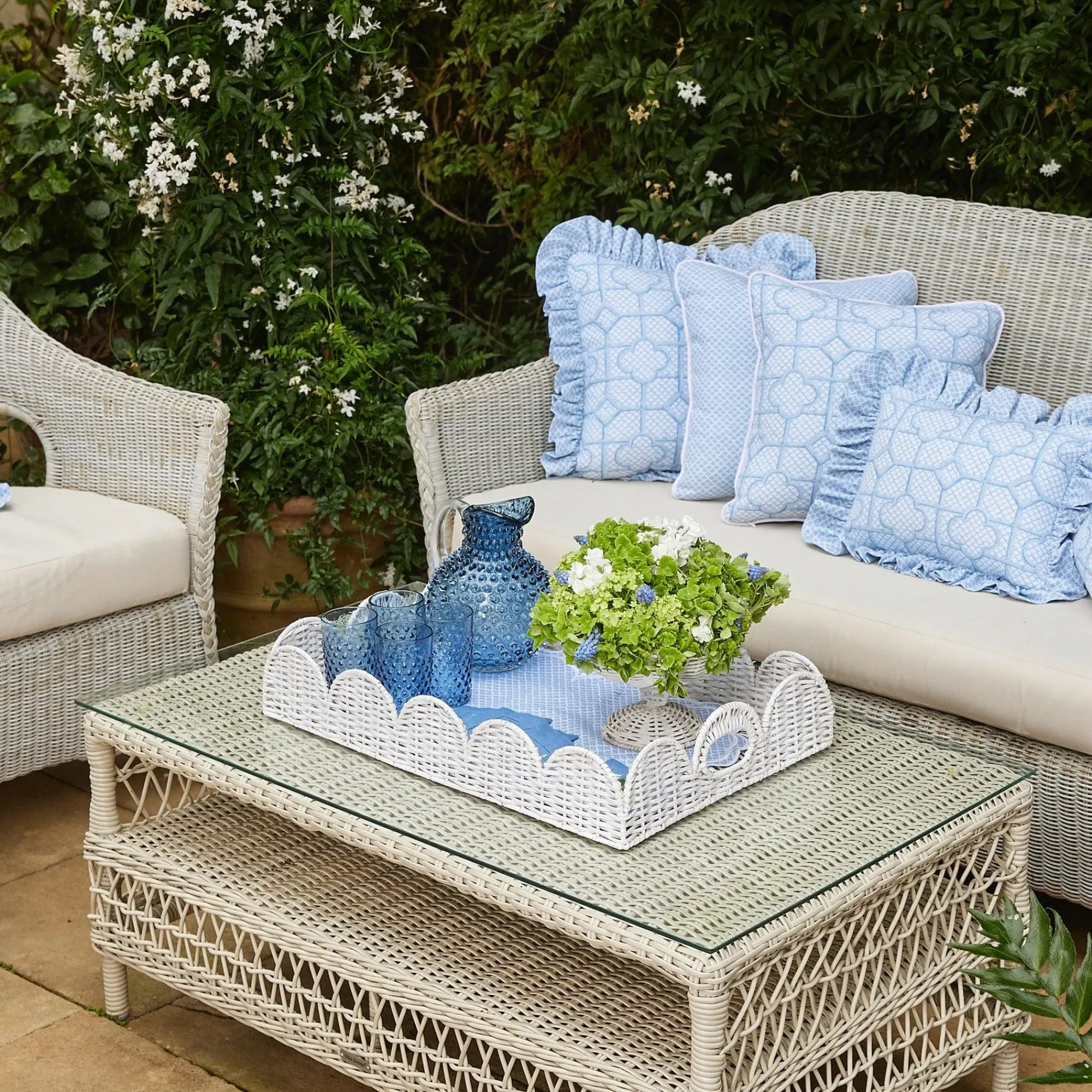 White Scalloped Rattan Tray|Mrs. Alice Best