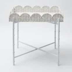 White Scalloped Rattan Tray With Stand|Mrs. Alice Outlet