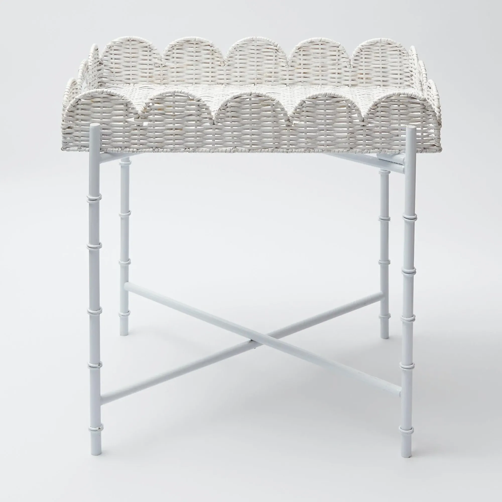 White Scalloped Rattan Tray With Stand|Mrs. Alice Outlet