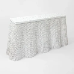 White Vivienne Rattan Scalloped Console Table|Mrs. Alice