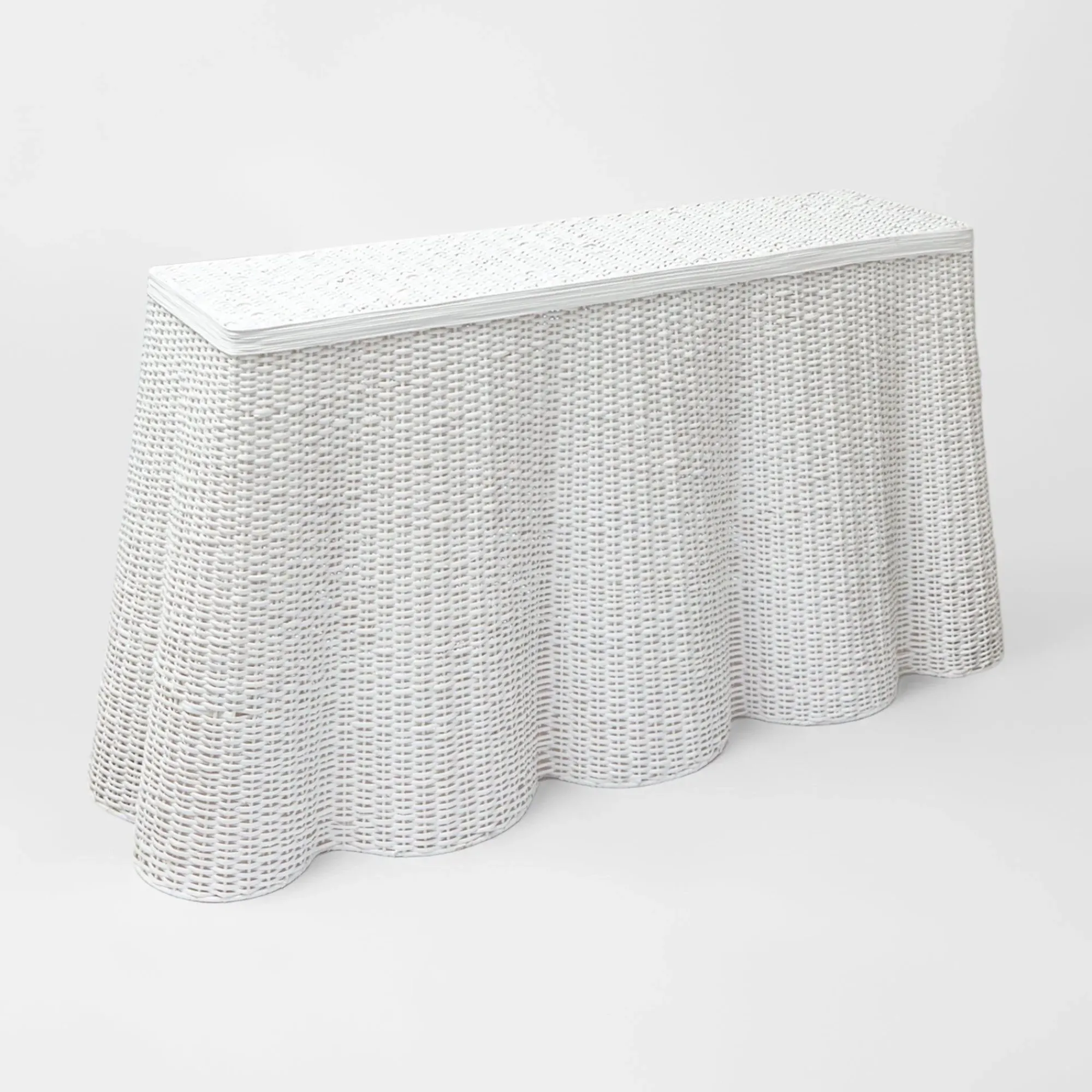 White Vivienne Rattan Scalloped Console Table|Mrs. Alice