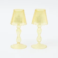 Yellow Glass Lantern Tea Light Holder (Pair) - 18Cm|Mrs. Alice Online