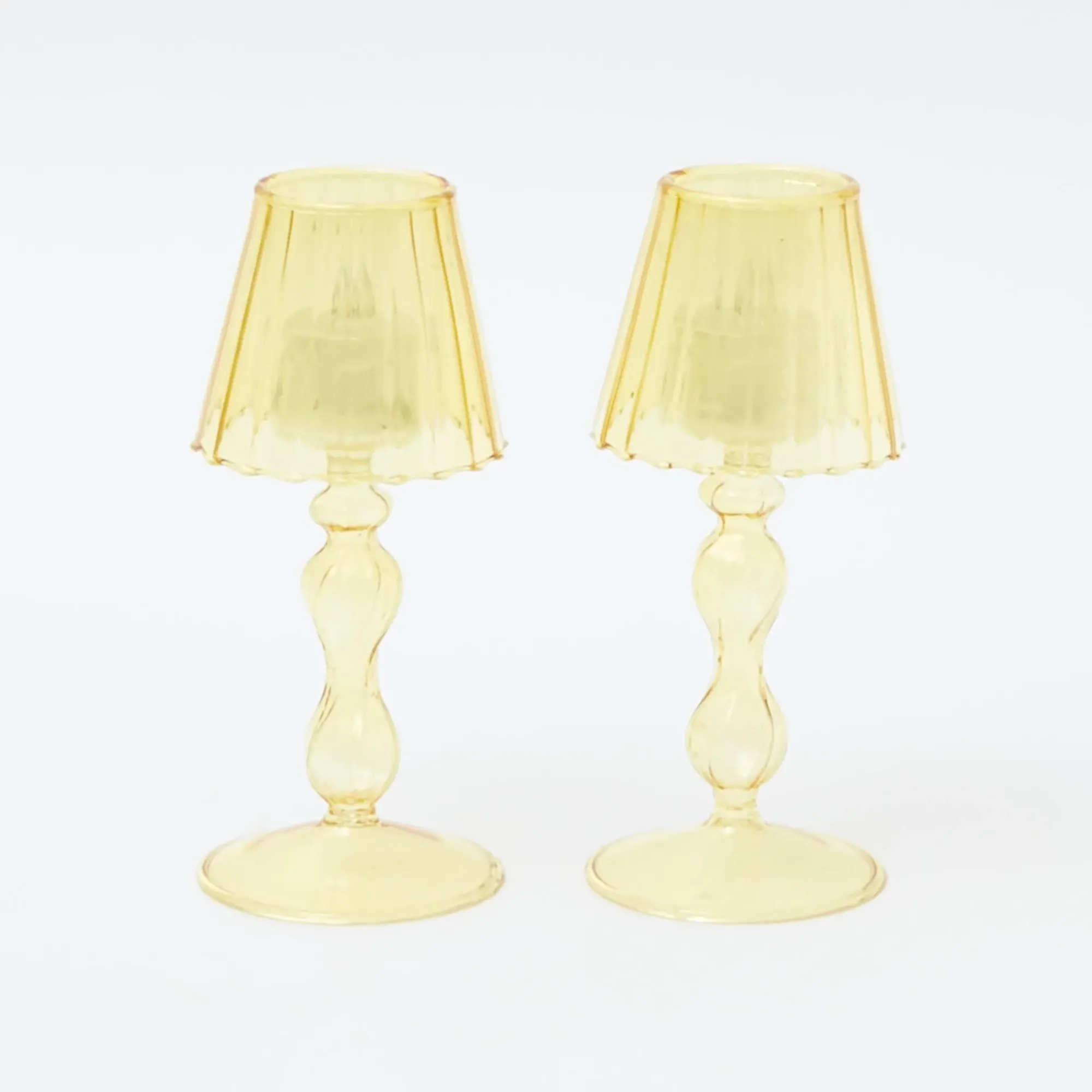 Yellow Glass Lantern Tea Light Holder (Pair) - 18Cm|Mrs. Alice Online
