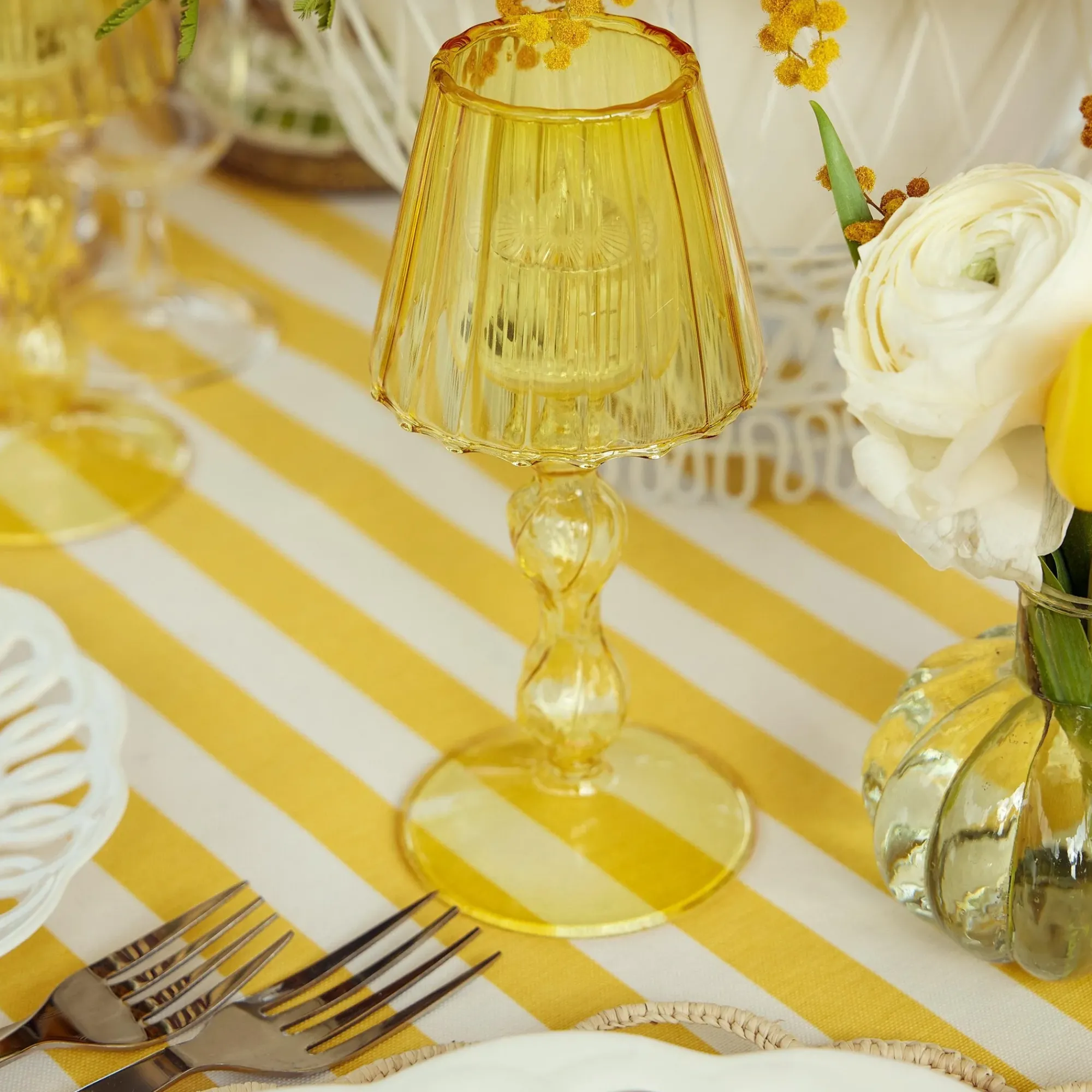 Yellow Glass Lantern Tea Light Holder (Pair) - 18Cm|Mrs. Alice Online