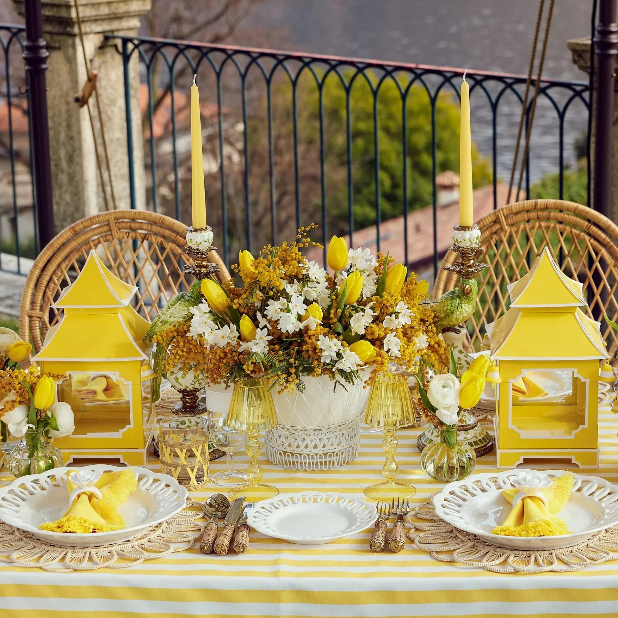 Yellow Glass Lantern Tea Light Holder (Pair) - 18Cm|Mrs. Alice Online