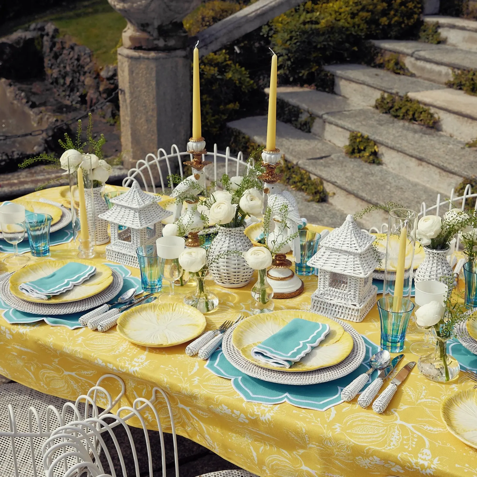 Yellow Melograno & Fleur Turquoise Linen Set|Mrs. Alice Best