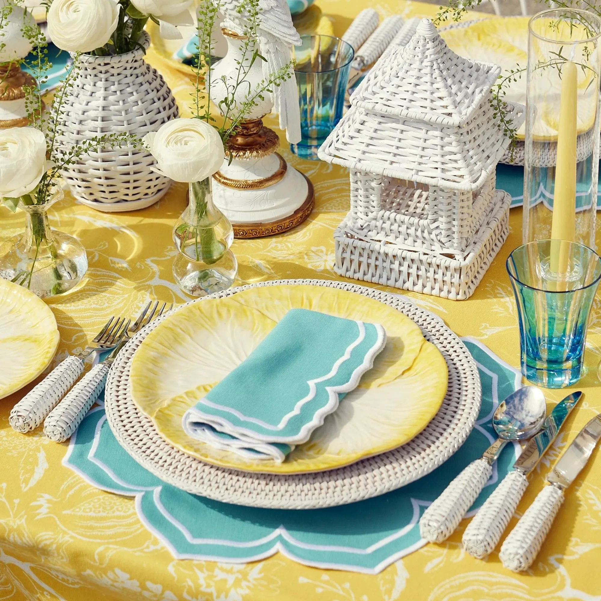 Yellow Melograno & Fleur Turquoise Linen Set|Mrs. Alice Best