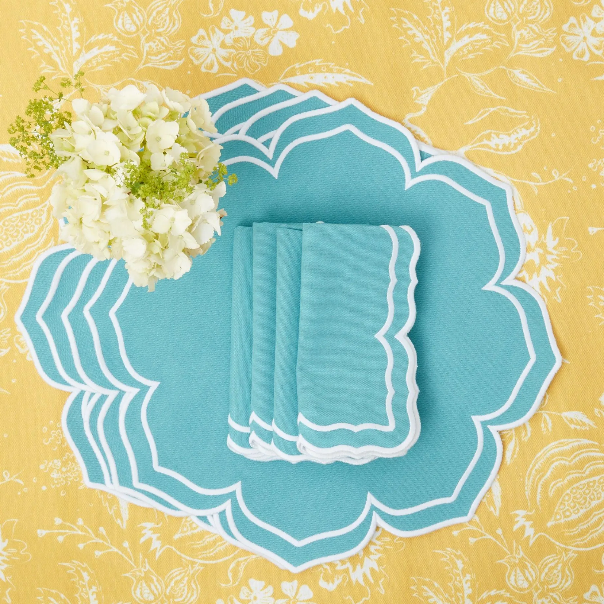 Yellow Melograno & Fleur Turquoise Linen Set|Mrs. Alice Best