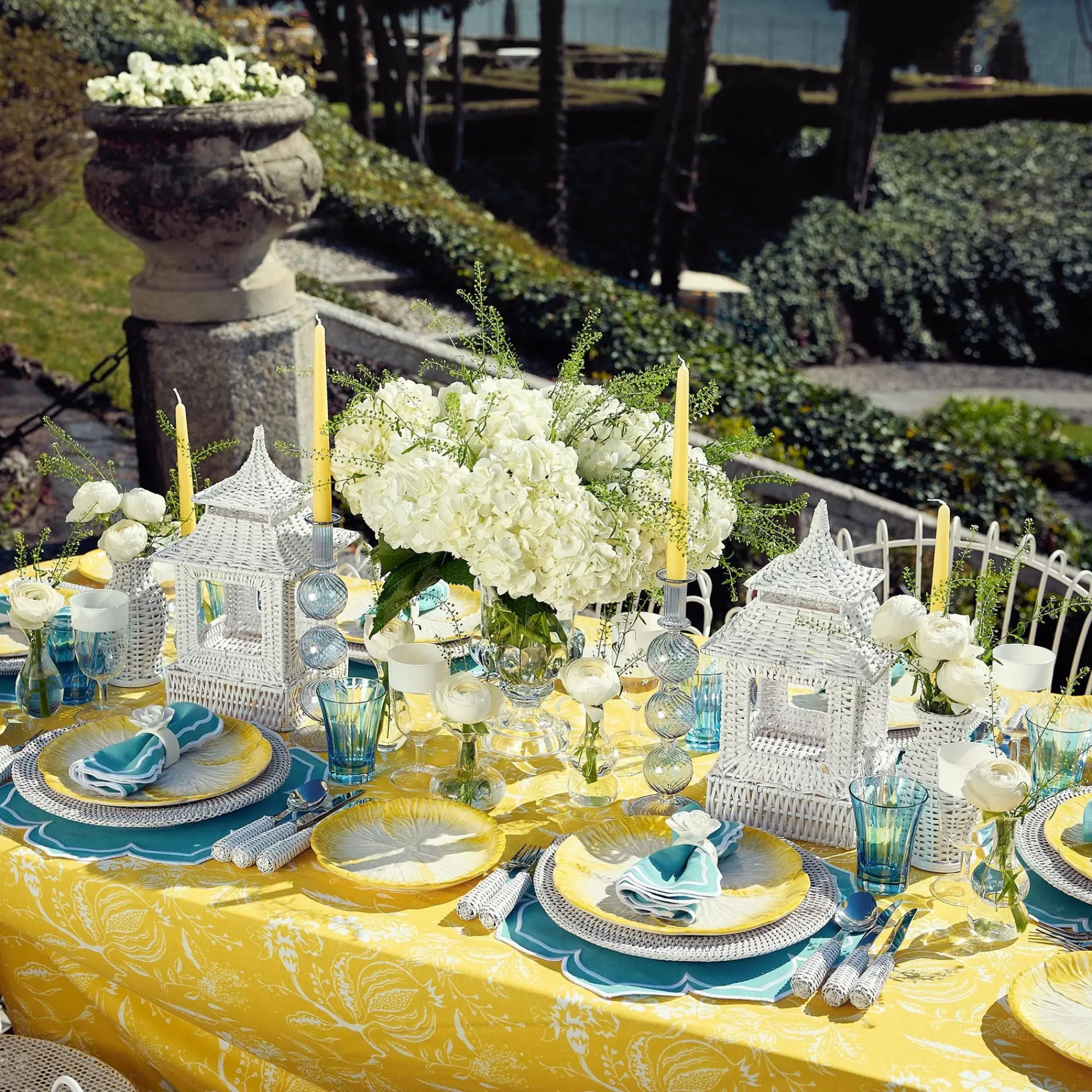 Yellow Melograno & Fleur Turquoise Linen Set|Mrs. Alice Best