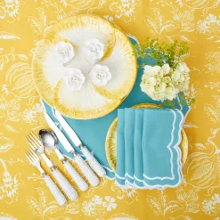 Yellow Melograno & Fleur Turquoise Linen Set|Mrs. Alice Best