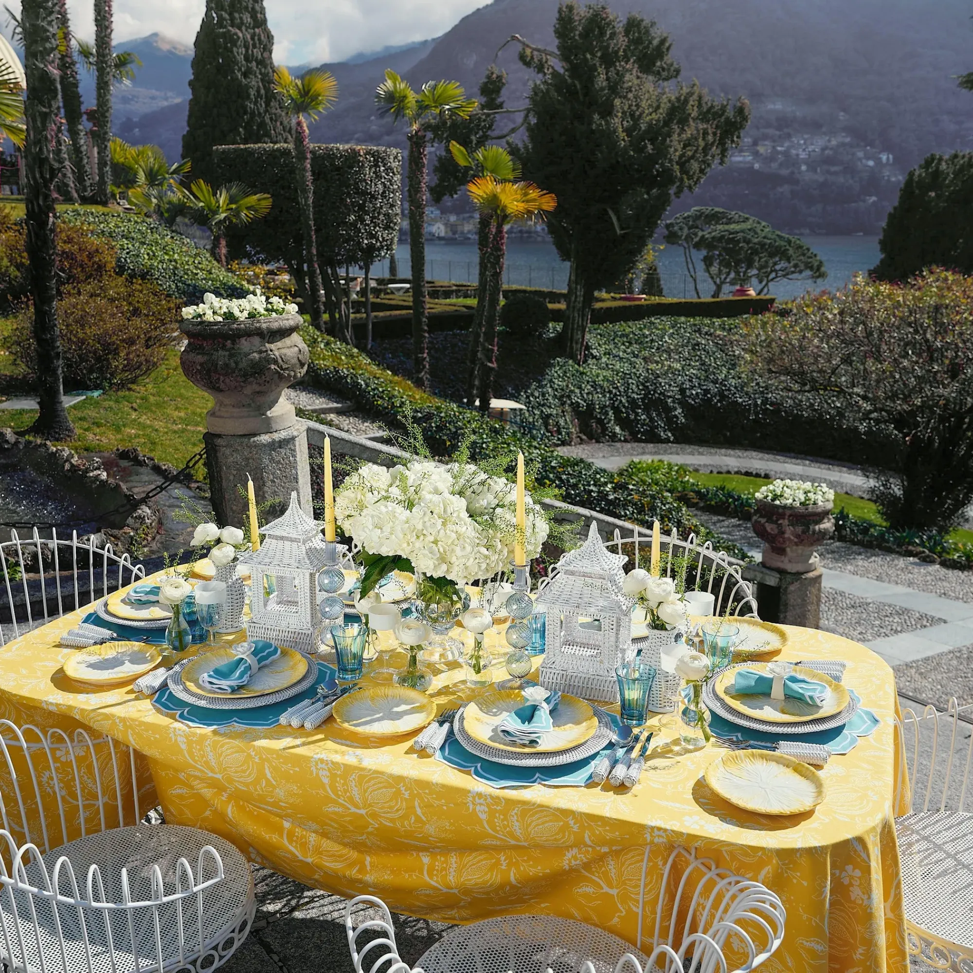 Yellow Melograno & Fleur Turquoise Linen Set|Mrs. Alice Best