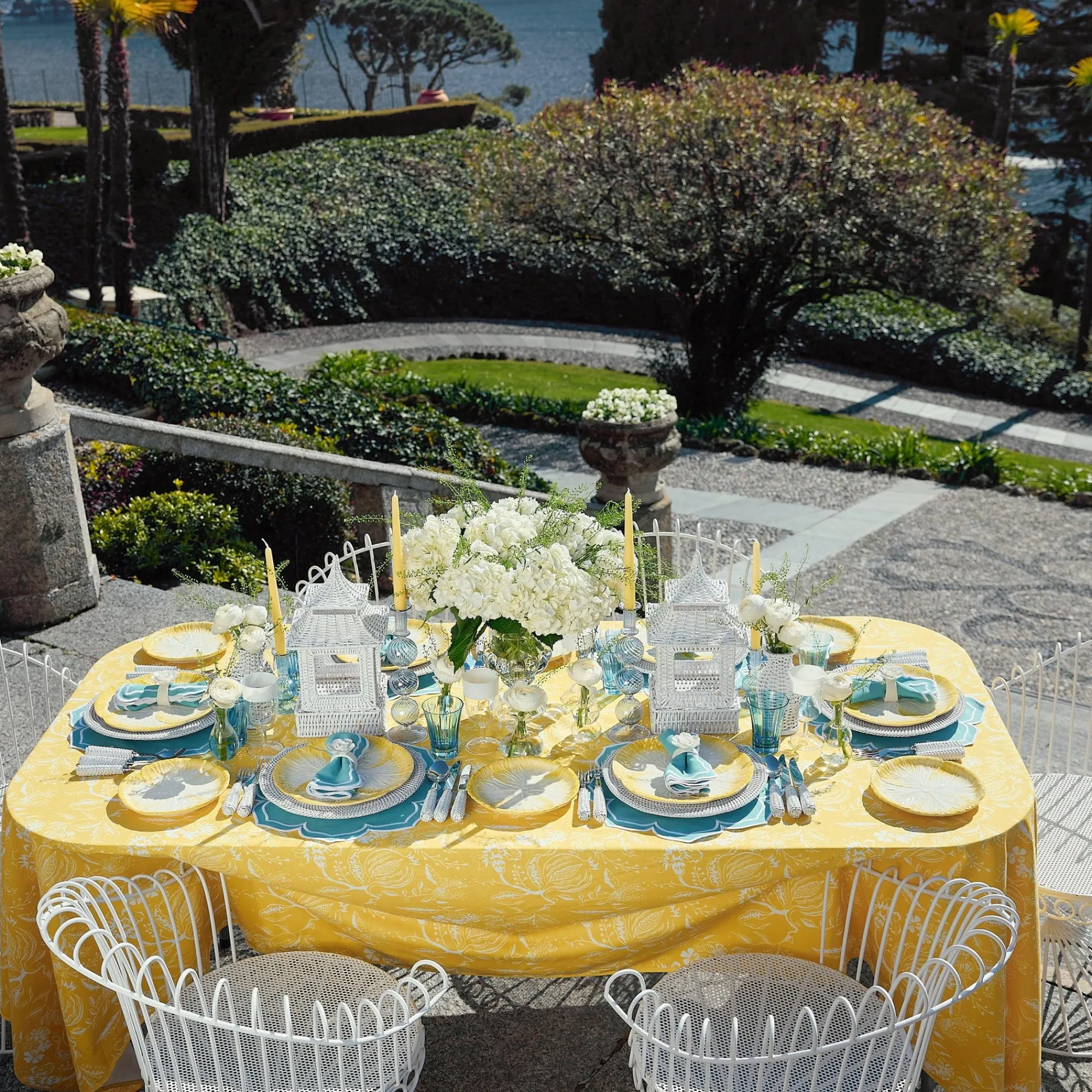 Yellow Melograno & Fleur Turquoise Linen Set|Mrs. Alice Best